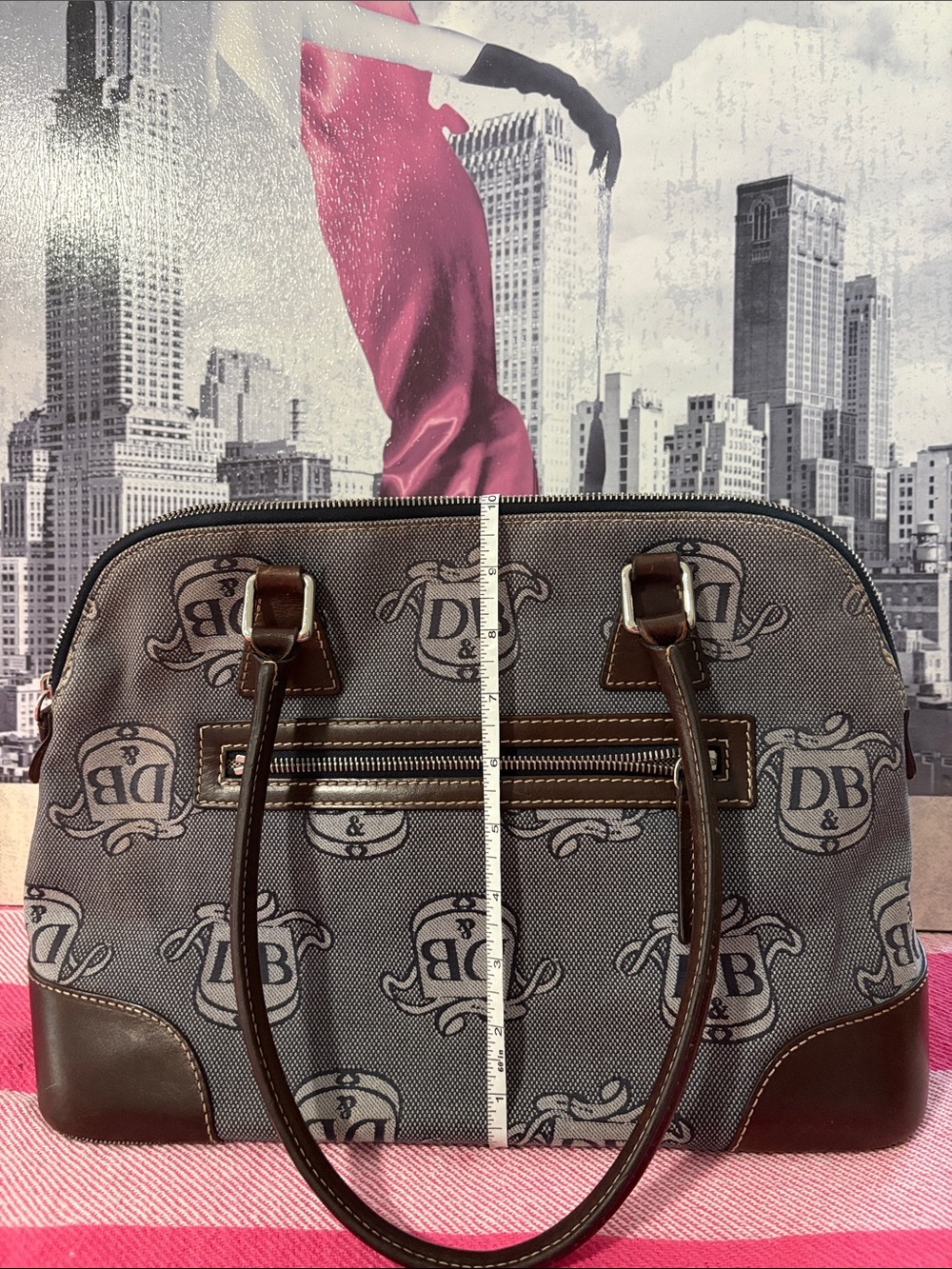 Dooney & Bourke denim blue Logo Satchel with Brown Trim and Matching Wristlet - Picture 4 of 15